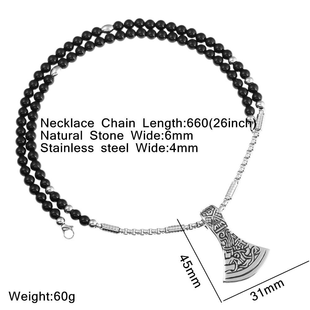 Viking Axe Head Pendant with Natural Stone Chain Necklace-Necklaces-Innovato Design-Innovato Design