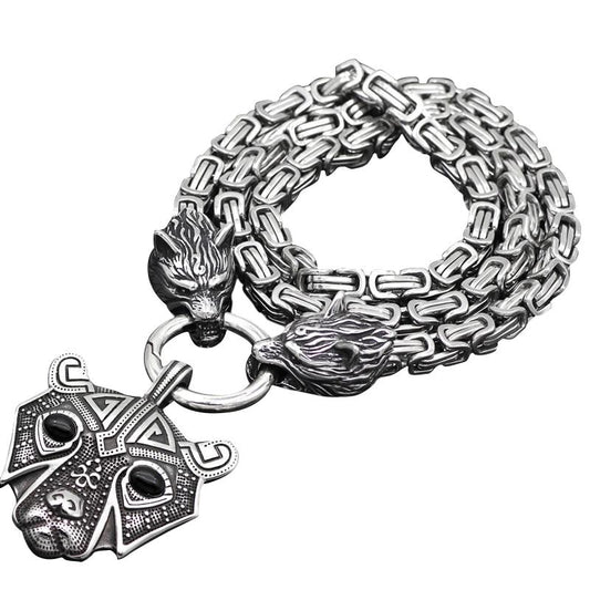 Viking Bear Head Pendant with Byzantine Wolf Chain Necklace - InnovatoDesign
