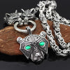 Viking Bear Head Pendant with Byzantine Wolf Chain Necklace-Necklaces-Innovato Design-Green Eyes-20-Innovato Design
