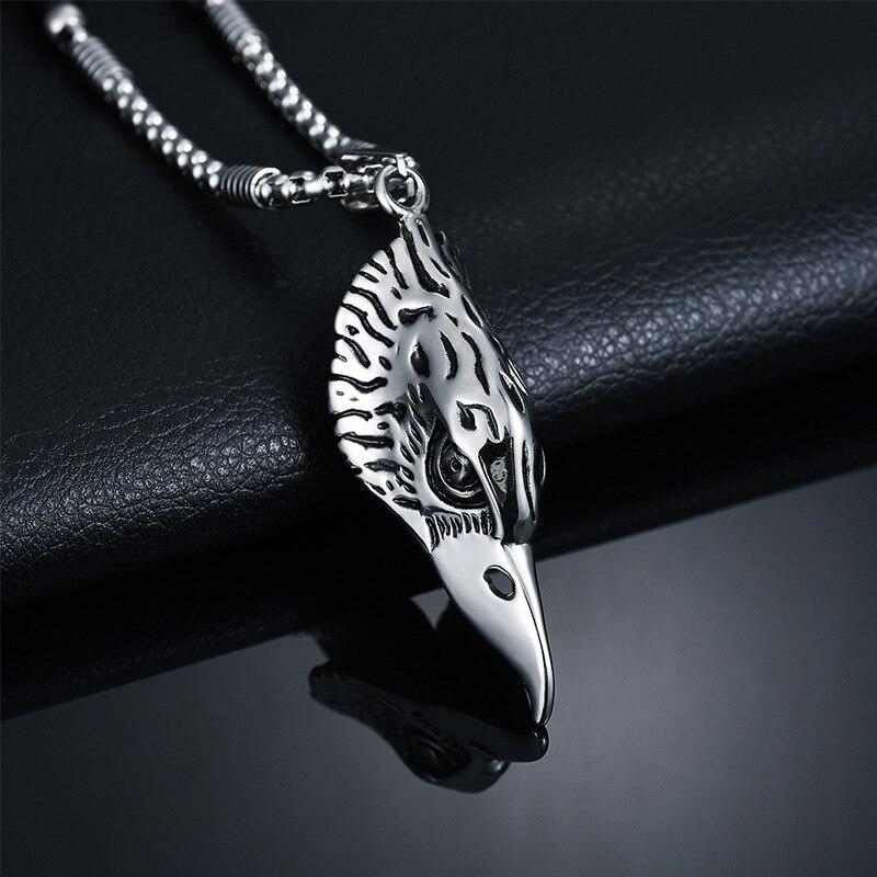 Silver Eagle Head Pendant with Chain and Agate Stone Necklace-Necklaces-Innovato Design-Innovato Design