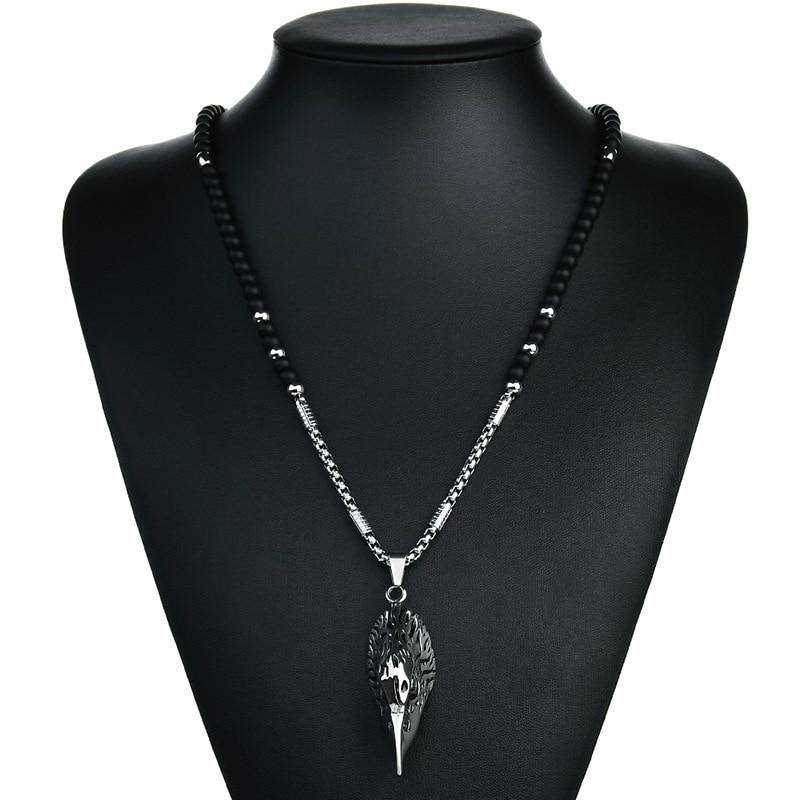 Silver Eagle Head Pendant with Chain and Agate Stone Necklace-Necklaces-Innovato Design-Innovato Design