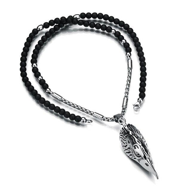 Silver Eagle Head Pendant with Chain and Agate Stone Necklace-Necklaces-Innovato Design-Innovato Design