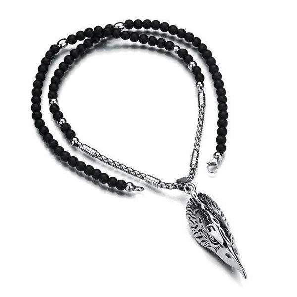 Silver Eagle Head Pendant with Chain and Agate Stone Necklace - InnovatoDesign