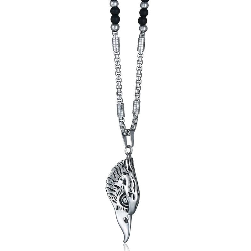 Silver Eagle Head Pendant with Chain and Agate Stone Necklace-Necklaces-Innovato Design-Innovato Design