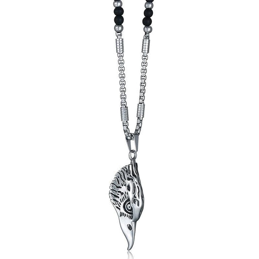 Silver Eagle Head Pendant with Chain and Agate Stone Necklace-Necklaces-Innovato Design-Innovato Design