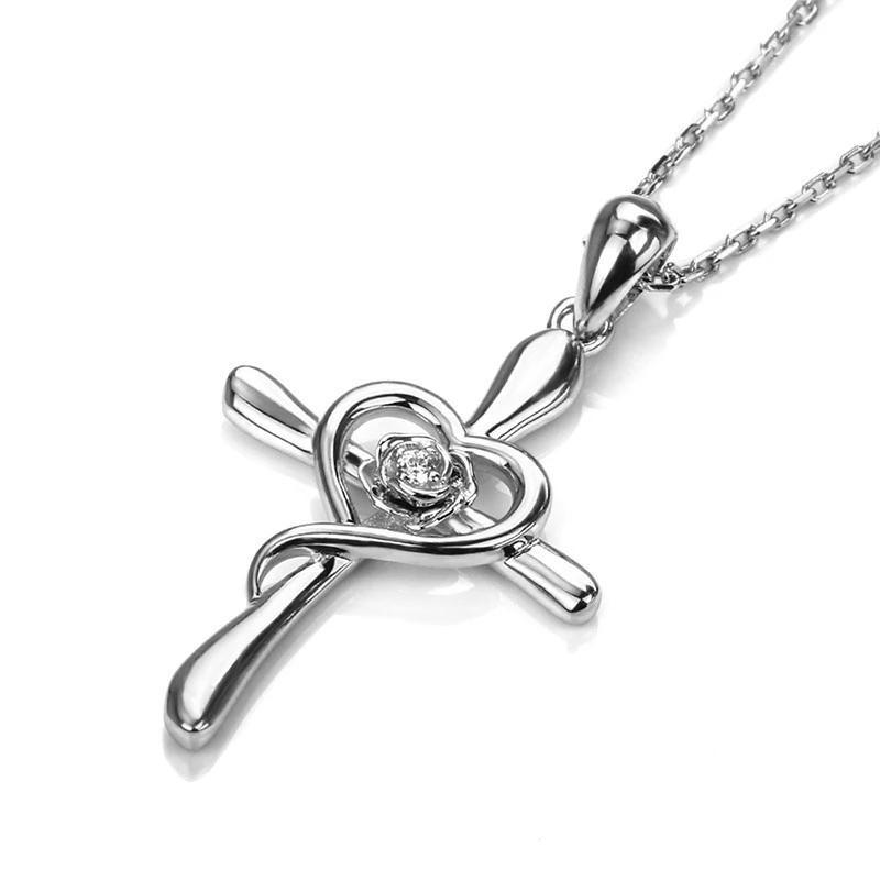 Silver Rose Heart Cross Pendant and Chain Necklace-Necklaces-Innovato Design-Innovato Design
