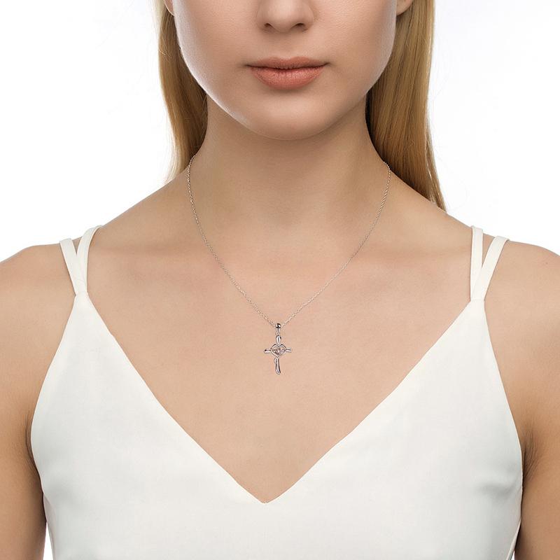 Silver Rose Heart Cross Pendant and Chain Necklace-Necklaces-Innovato Design-Innovato Design