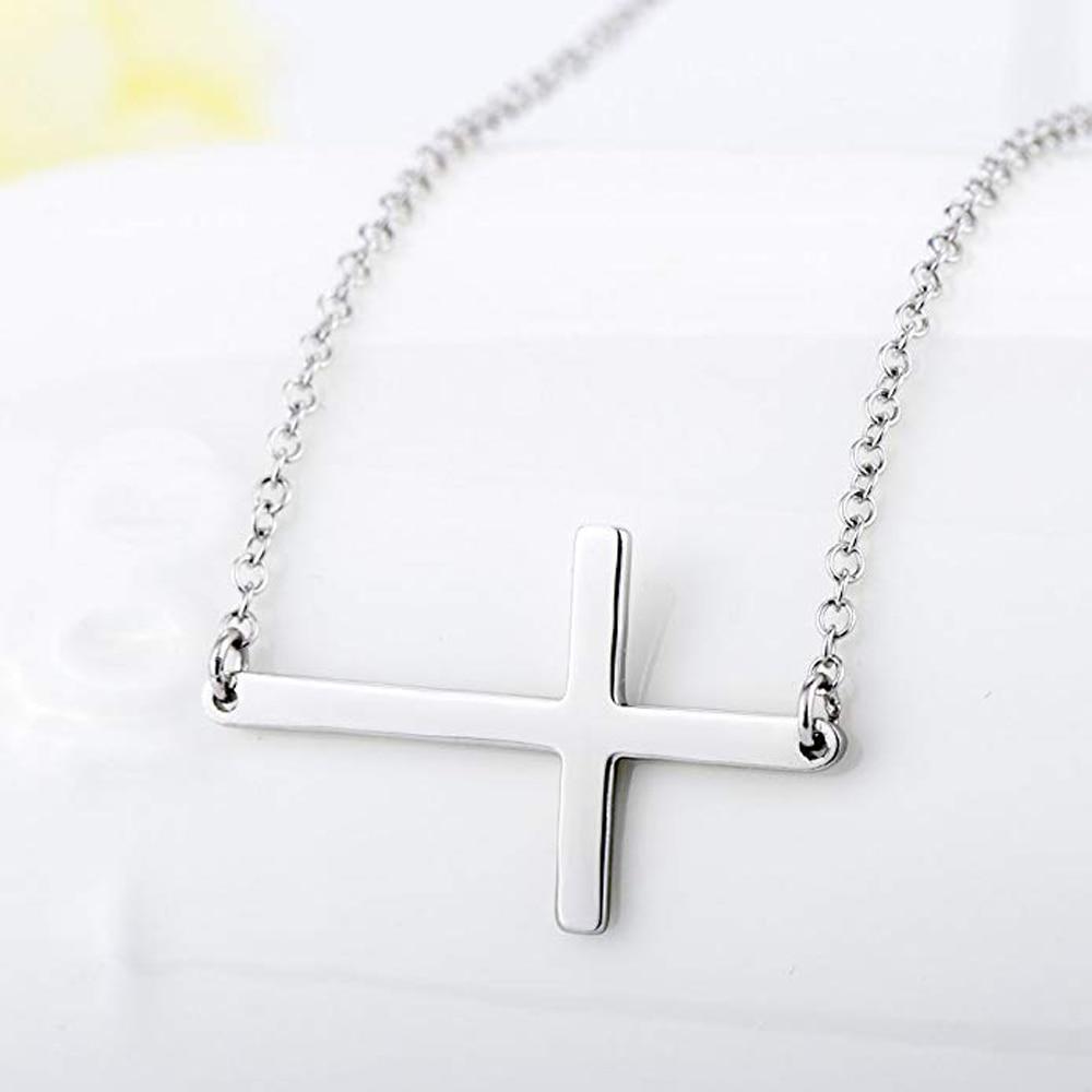 Simple Stainless Steel Sideways Cross Pendant-Necklaces-Innovato Design-Innovato Design