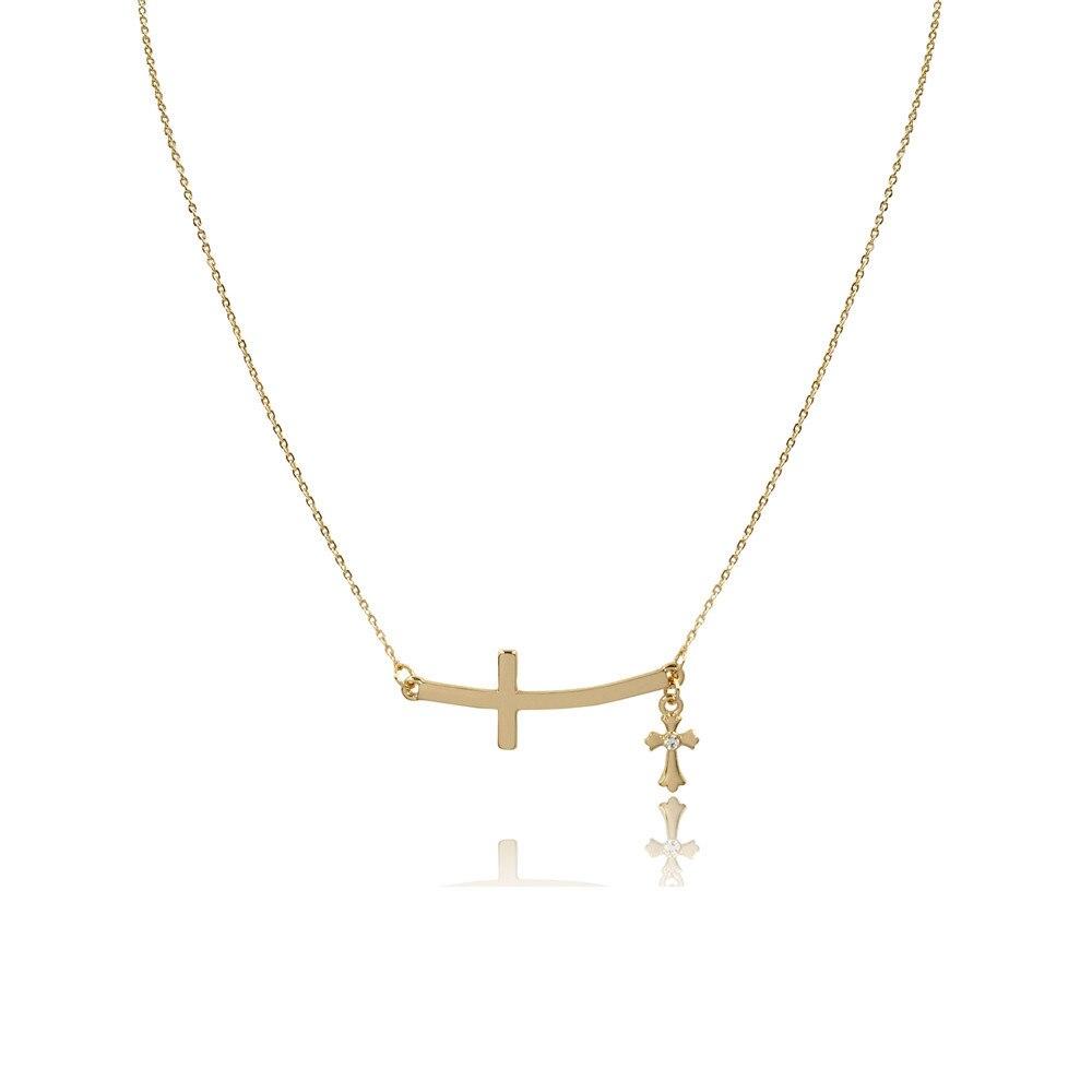 Double Linked 2 Sideways Cross Pendant Necklace-Necklaces-Innovato Design-Innovato Design