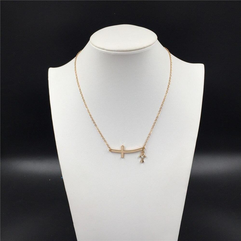 Double Linked 2 Sideways Cross Pendant Necklace-Necklaces-Innovato Design-Innovato Design