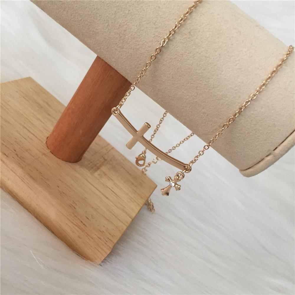 Double Linked 2 Sideways Cross Pendant Necklace-Necklaces-Innovato Design-Innovato Design