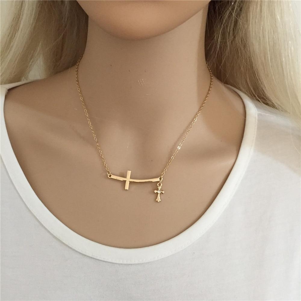 Double Linked 2 Sideways Cross Pendant Necklace-Necklaces-Innovato Design-Innovato Design