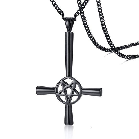 Upside Down / Inverted Pentagram St Peter's Cross Necklace-Necklaces-Innovato Design-Black-Innovato Design