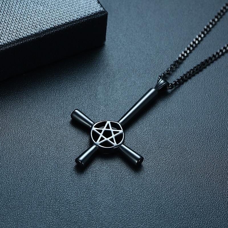 Upside Down / Inverted Pentagram St Peter's Cross Necklace-Necklaces-Innovato Design-Silver-Innovato Design