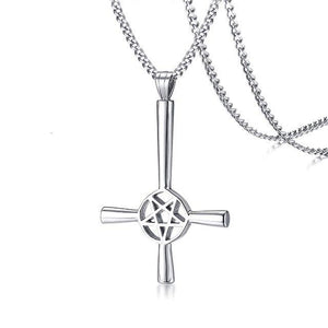 Upside Down / Inverted Pentagram St Peter's Cross Necklace-Necklaces-Innovato Design-Silver-Innovato Design