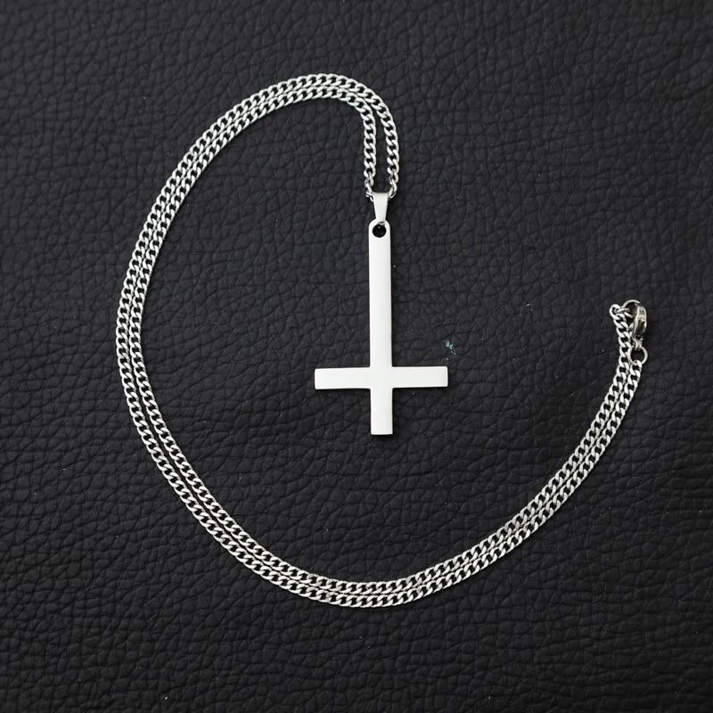 St. Peter’s Upside Down Stainless Steel Cross Pendant Necklace-Necklaces-Innovato Design-Gold-24"-Innovato Design