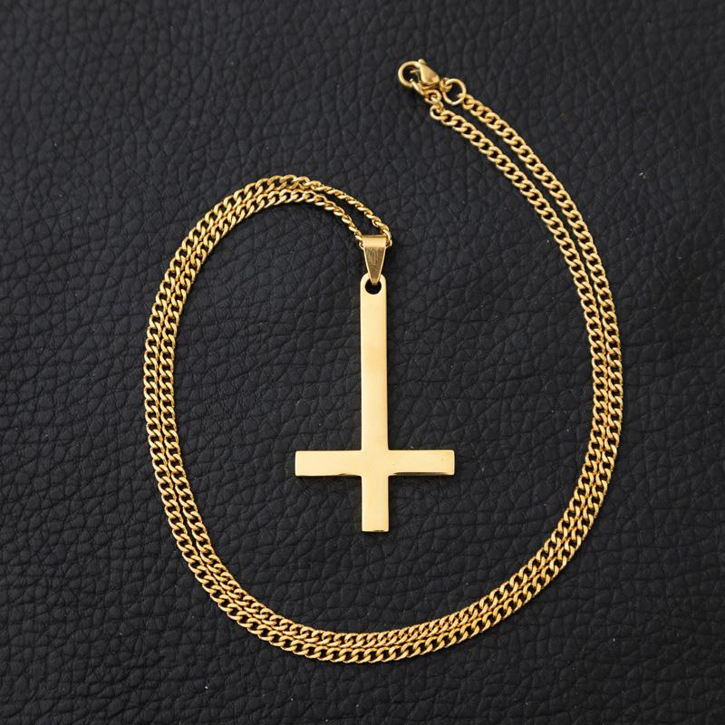 St. Peter’s Upside Down Stainless Steel Cross Pendant Necklace-Necklaces-Innovato Design-Gold-24"-Innovato Design