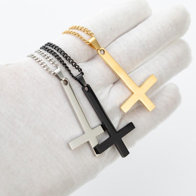 St. Peter’s Upside Down Stainless Steel Cross Pendant Necklace-Necklaces-Innovato Design-Gold-24"-Innovato Design
