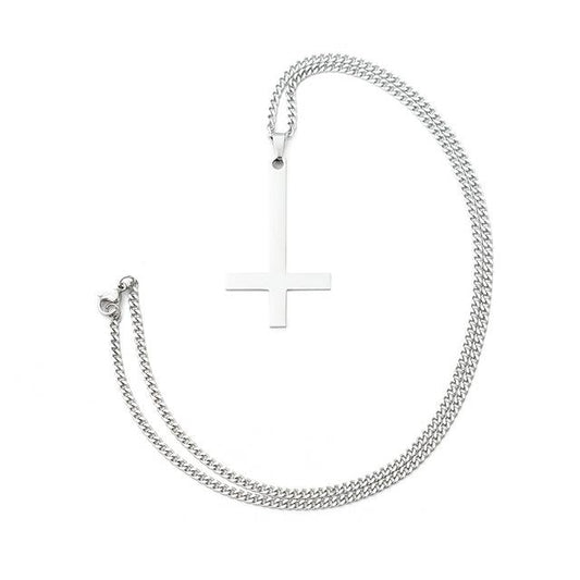 St. Peter’s Upside Down Stainless Steel Cross Pendant Necklace-Necklaces-Innovato Design-Silver-24"-Innovato Design