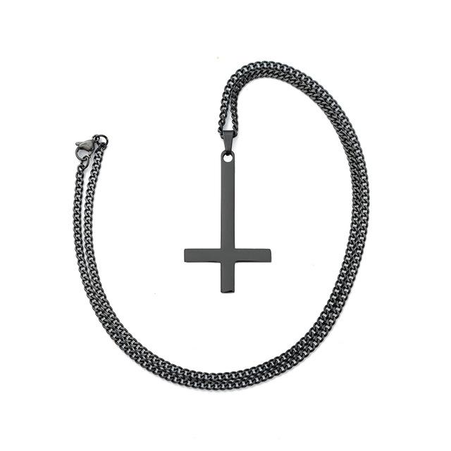 St. Peter’s Upside Down Stainless Steel Cross Pendant Necklace-Necklaces-Innovato Design-Black-24"-Innovato Design