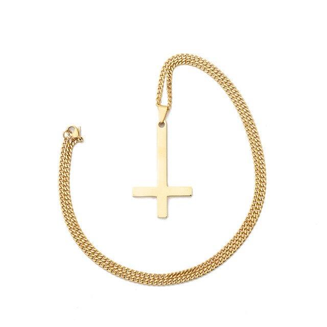 St. Peter’s Upside Down Stainless Steel Cross Pendant Necklace-Necklaces-Innovato Design-Gold-24"-Innovato Design