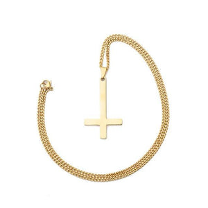 St. Peter’s Upside Down Stainless Steel Cross Pendant Necklace-Necklaces-Innovato Design-Gold-24"-Innovato Design