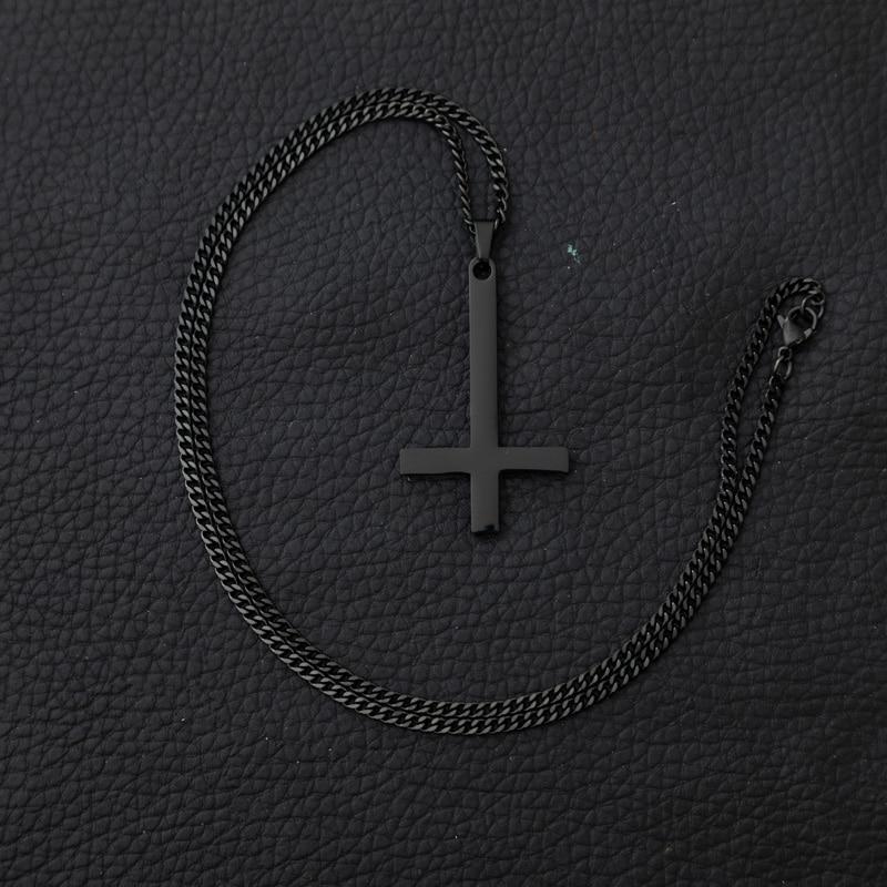 St. Peter’s Upside Down Stainless Steel Cross Pendant Necklace-Necklaces-Innovato Design-Gold-24"-Innovato Design