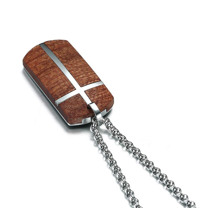 Rosewood & Silver Dog Tag Wooden Cross Pendant Necklace-Necklaces-Innovato Design-Innovato Design