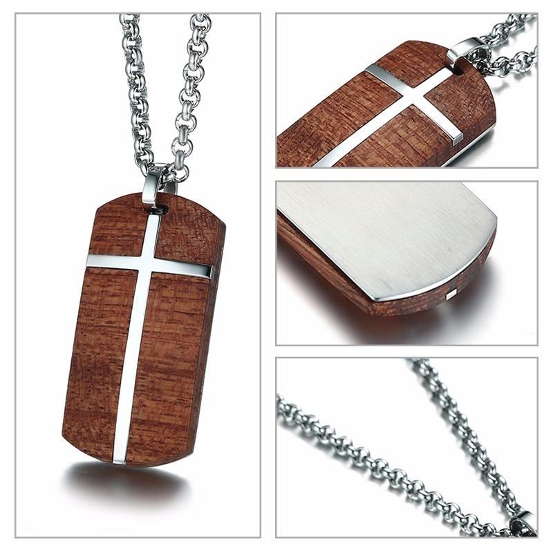 Rosewood & Silver Dog Tag Wooden Cross Pendant Necklace-Necklaces-Innovato Design-Innovato Design