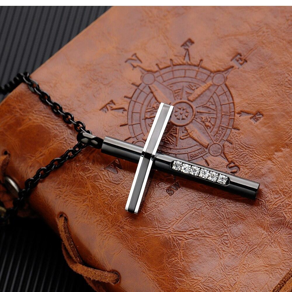 Titanium Steel Cubic Zirconia Cross Pendant Necklace-Necklaces-Innovato Design-Gold-Innovato Design