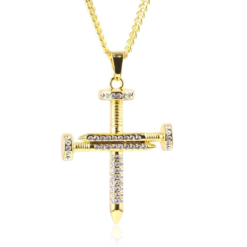 Hip Hop Nail Cross Zirconia Pendant Necklace-Necklaces-Innovato Design-Innovato Design