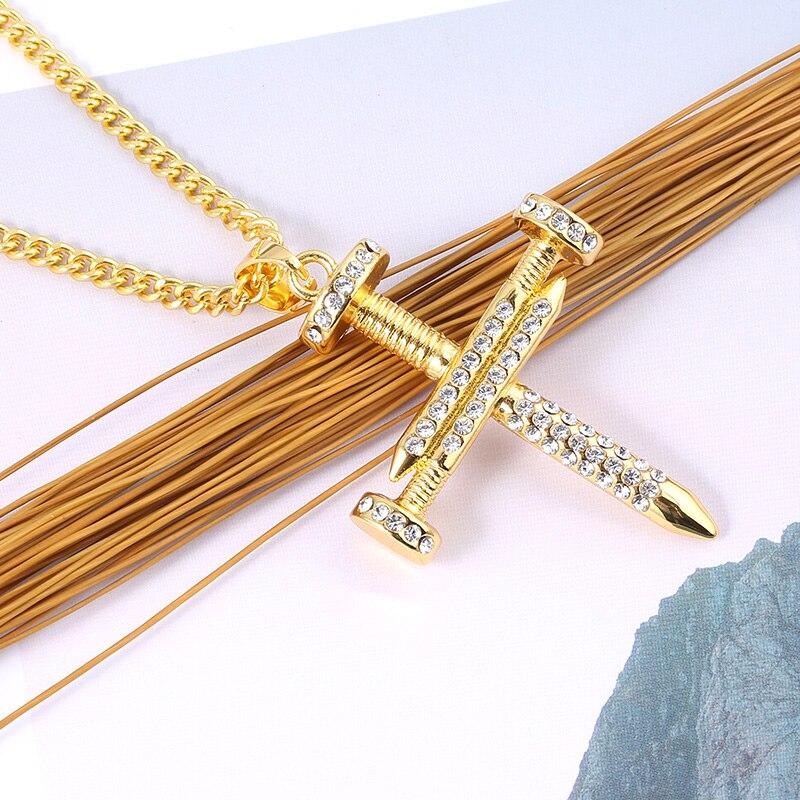 Hip Hop Nail Cross Zirconia Pendant Necklace-Necklaces-Innovato Design-Innovato Design