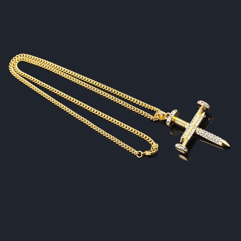 Hip Hop Nail Cross Zirconia Pendant Necklace-Necklaces-Innovato Design-Innovato Design