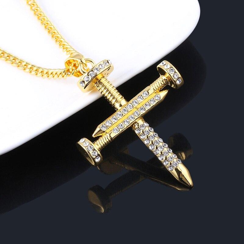 Hip Hop Nail Cross Zirconia Pendant Necklace-Necklaces-Innovato Design-Innovato Design