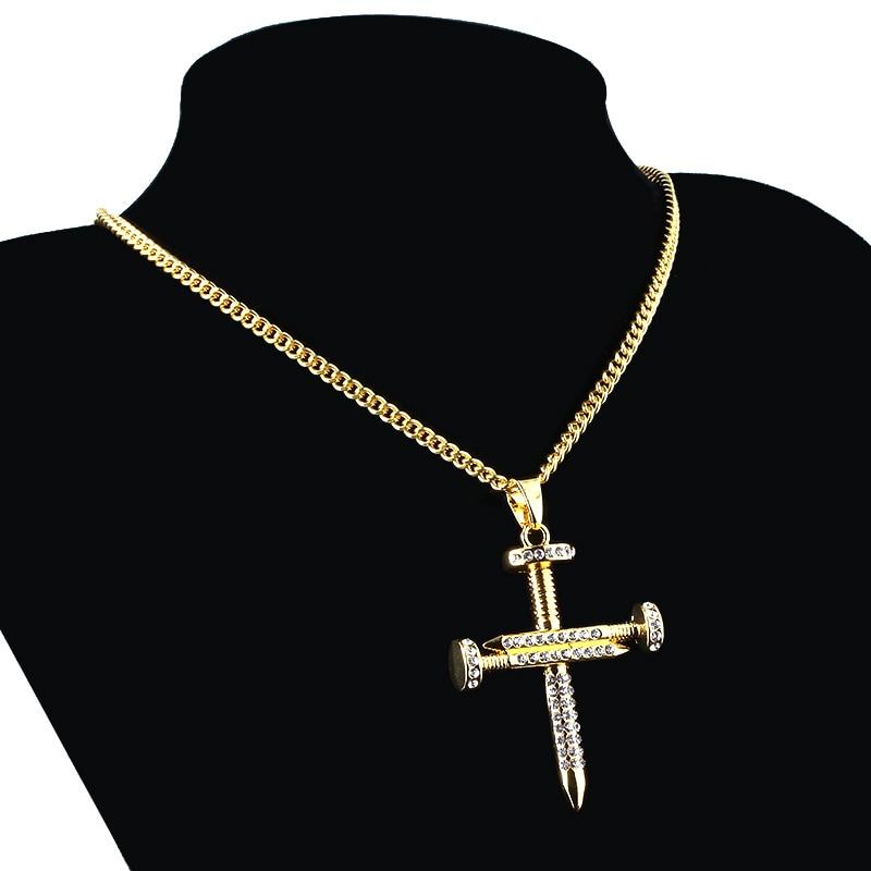 Hip Hop Nail Cross Zirconia Pendant Necklace-Necklaces-Innovato Design-Innovato Design