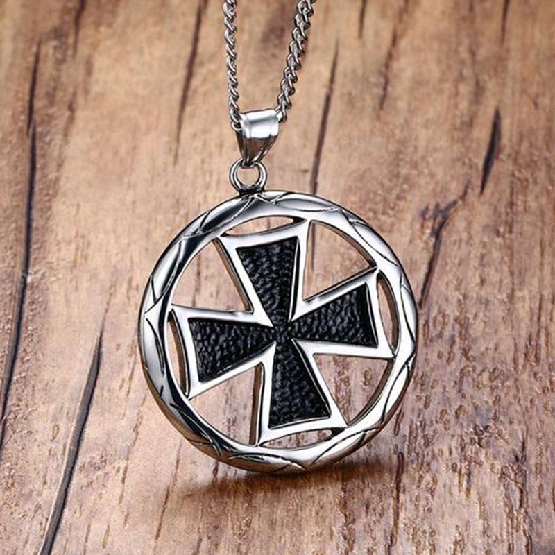 Stainless Steel Maltese Cross Pendant Necklace with Circular Border-Necklaces-Innovato Design-Silver-Innovato Design