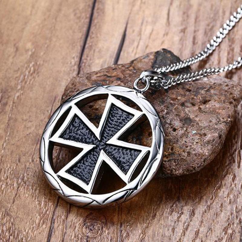 Stainless Steel Maltese Cross Pendant Necklace with Circular Border-Necklaces-Innovato Design-Silver-Innovato Design