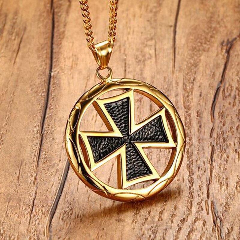 Stainless Steel Maltese Cross Pendant Necklace with Circular Border-Necklaces-Innovato Design-Silver-Innovato Design