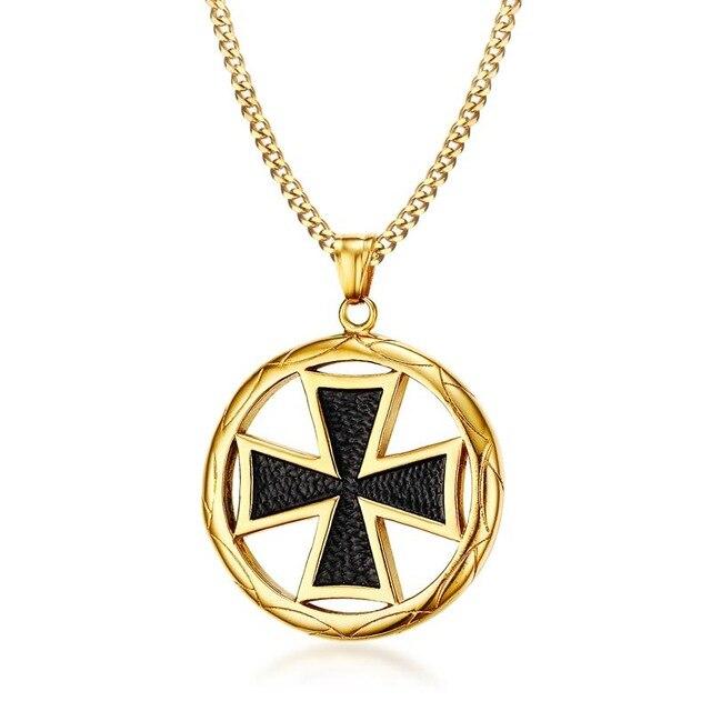 Stainless Steel Maltese Cross Pendant Necklace with Circular Border-Necklaces-Innovato Design-Gold-Innovato Design