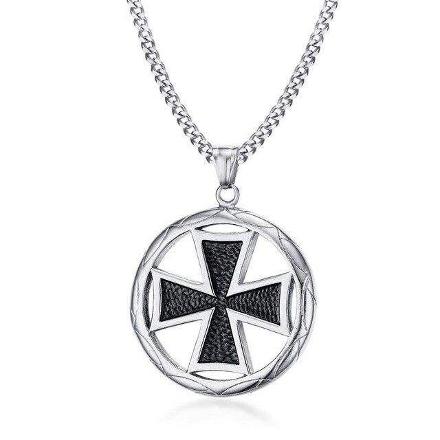 Stainless Steel Maltese Cross Pendant Necklace with Circular Border-Necklaces-Innovato Design-Silver-Innovato Design