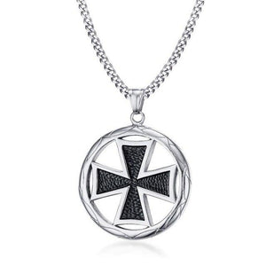 Stainless Steel Maltese Cross Pendant Necklace with Circular Border-Necklaces-Innovato Design-Silver-Innovato Design