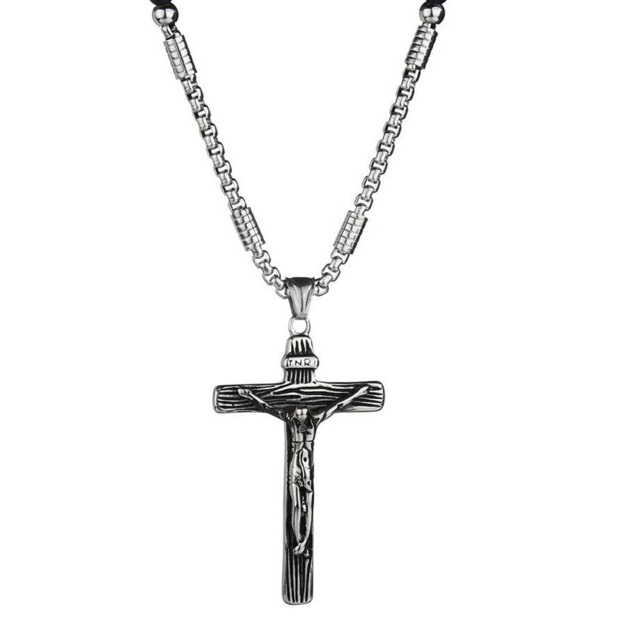 Silver Jesus Christ Crucifix Pendant with Bead Necklace-Necklaces-Innovato Design-Innovato Design