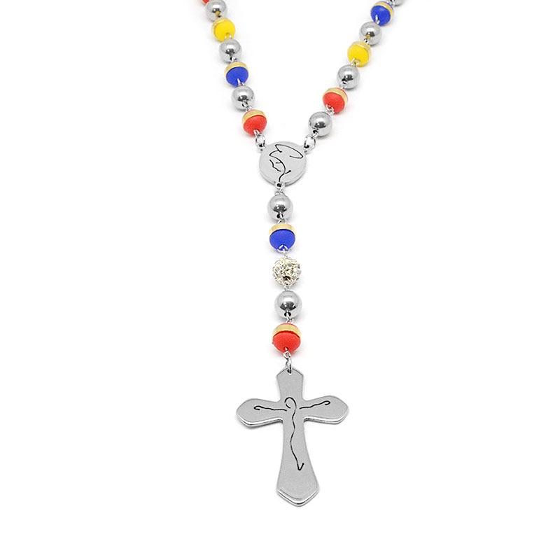 Stainless Steel and Multicolor Rosary Bead Necklace-Necklaces-Innovato Design-Innovato Design