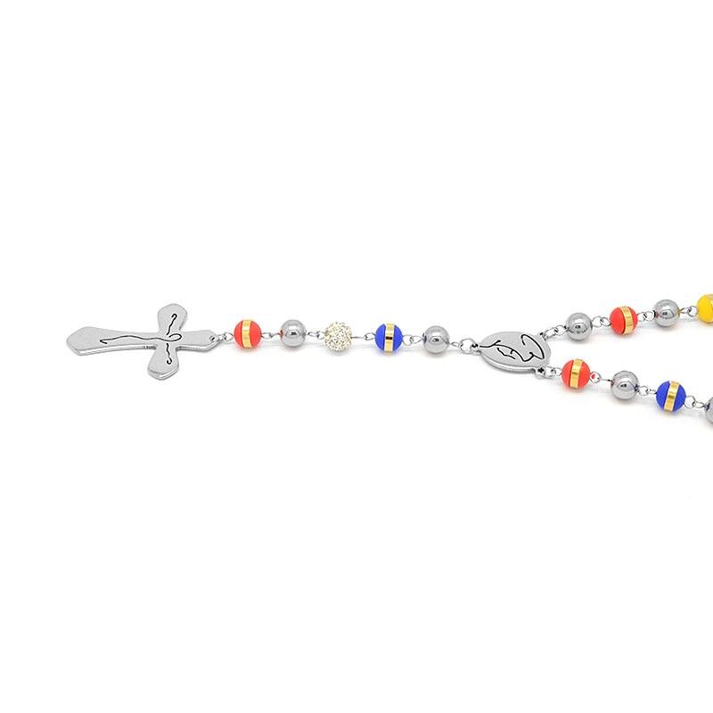 Stainless Steel and Multicolor Rosary Bead Necklace-Necklaces-Innovato Design-Innovato Design