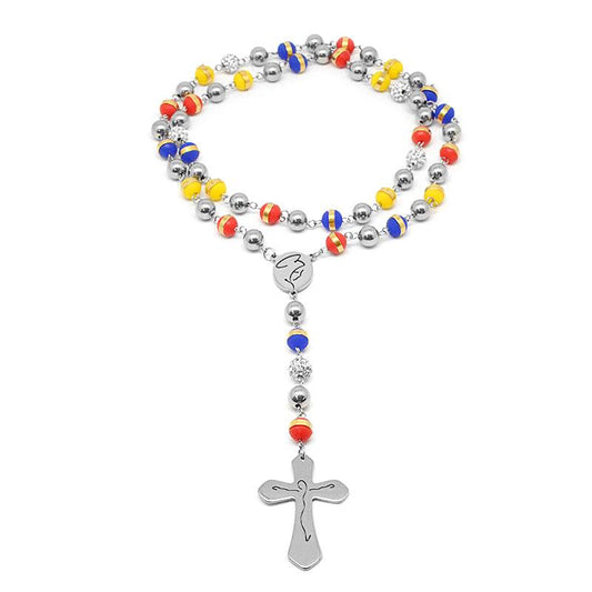 Stainless Steel and Multicolor Rosary Bead Necklace-Necklaces-Innovato Design-Innovato Design