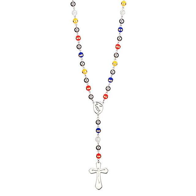 Stainless Steel and Multicolor Rosary Bead Necklace-Necklaces-Innovato Design-Innovato Design