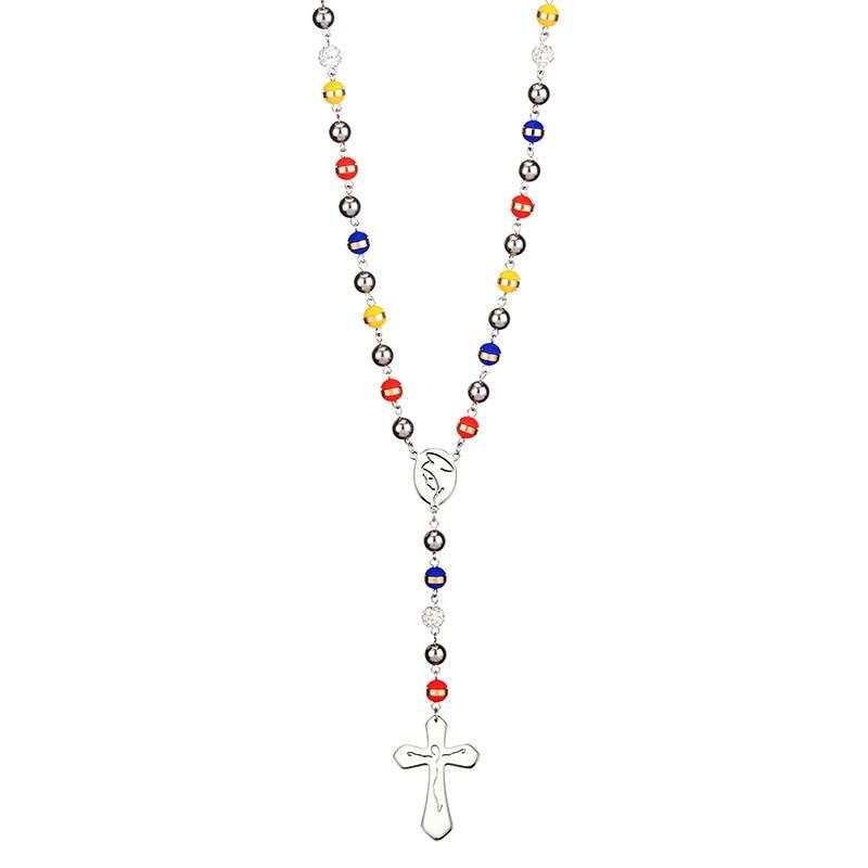 Stainless Steel and Multicolor Rosary Bead Necklace-Necklaces-Innovato Design-Innovato Design