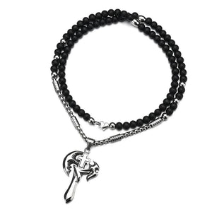 Stainless Steel Winged Cross Pendant with Black Beaded Necklace-Necklaces-Innovato Design-Innovato Design