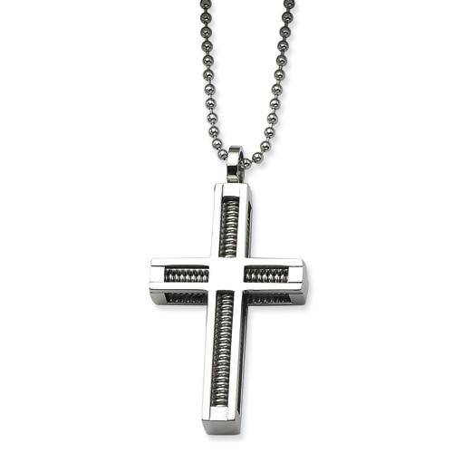 Stainless Steel Wire Spring Cross Pendant and Ball Chain Necklace-Necklaces-Innovato Design-Innovato Design