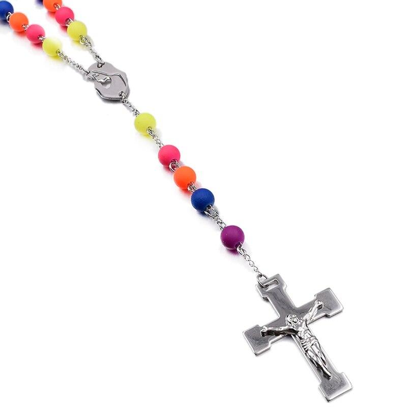Colorful Beaded Rosary with Silver Cross Necklace-Necklaces-Innovato Design-Innovato Design